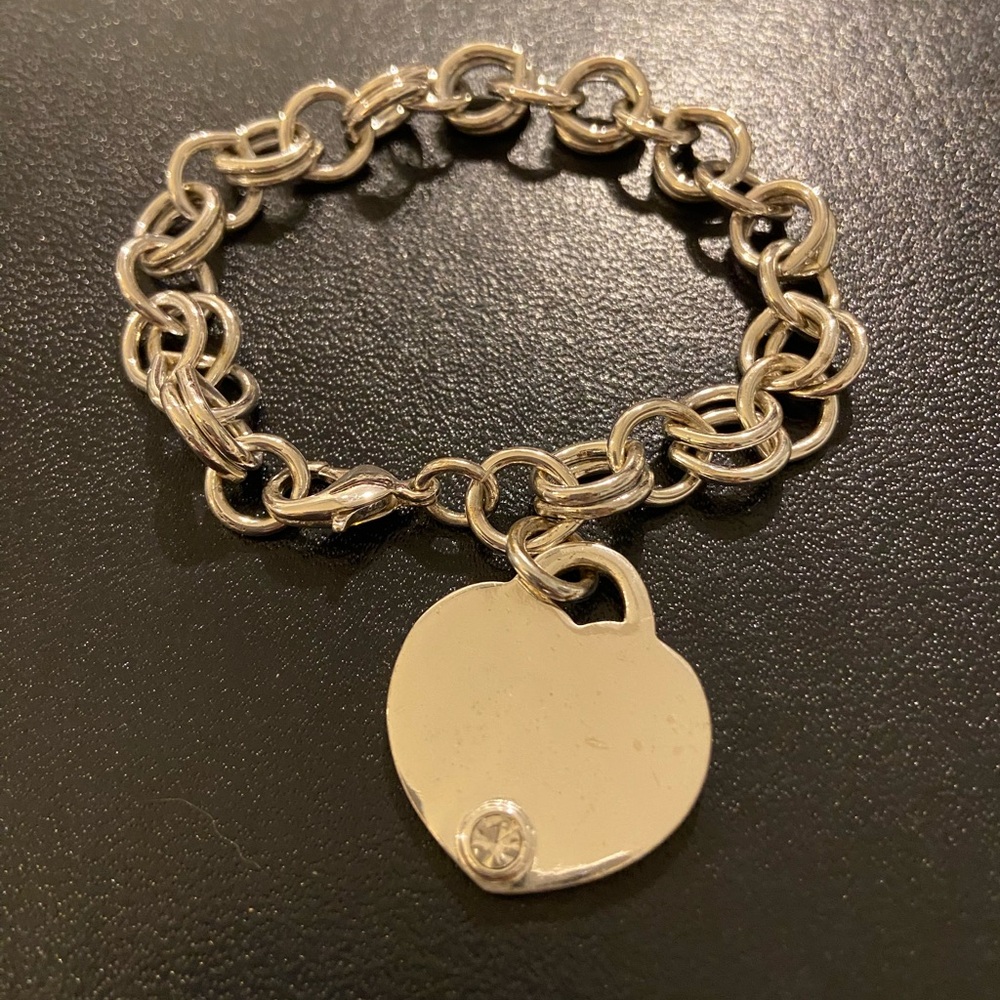 Silver heart ‘tag’ charm chain link bracelet